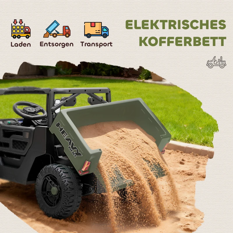 AIYAPLAY Elektrofahrzeug, 2 Motoren, Kofferraum, UTV-Design, Musikfunktion, Grün