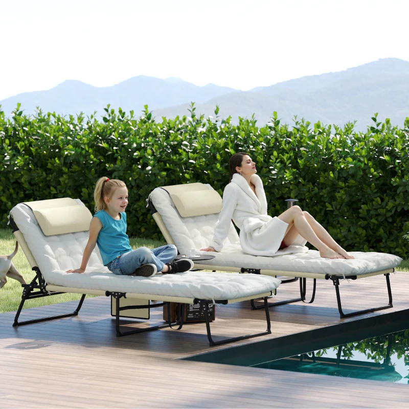 Outsunny Set 2 lettini prendisole con materasso e schienale regolabile, Beige