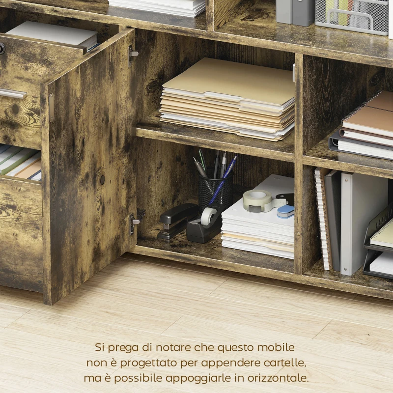 HOMCOM Mobile Porta Stampante a Rotelle con 2 Cassetti, 3 Ripiani e 2 Armadietti, in Legno, 100x35x65 cm, Marrone