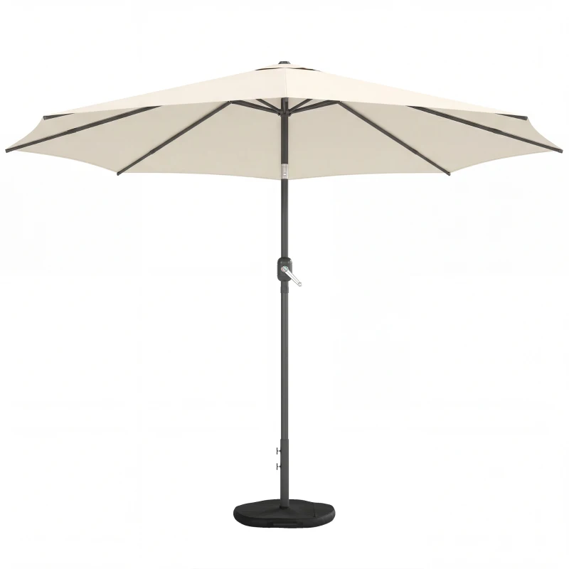 Outsunny Guarda-sol Aprox. Ø300 cm Inclinável para Varanda com Manivela Base em Cruz Saco de Areia UPF 30+ Retrátil Creme Branco