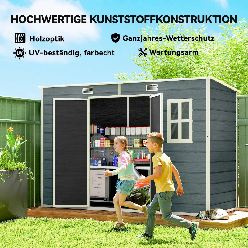 Outsunny Tuinhuisje 3,2m², Opslagschuur met Lessenaarsdak, 303x123x197cm met Ramen Afsluitbaar Deur Ventilatieopening Bodem