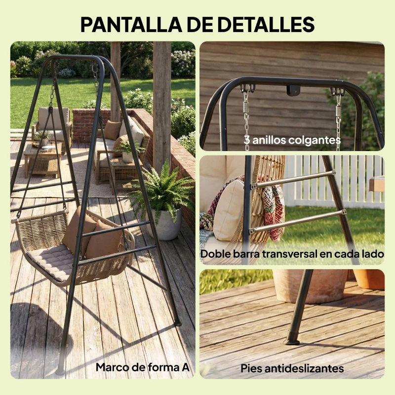 Outsunny Soporte para Silla Colgante Hamaca 183 cm Soporte para Columpio Estructura de Acero Almohadillas Antideslizantes Negro