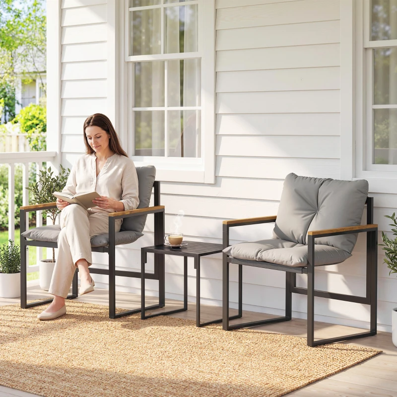 Outsunny Set bistrot 3 pezzi per 2 persone con imbottiture