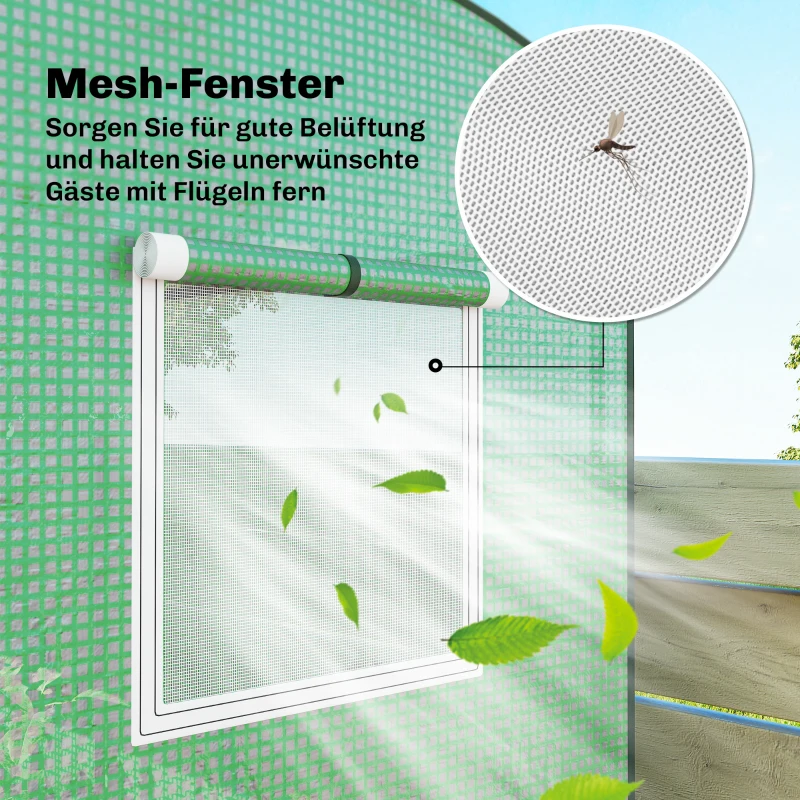 Outsunny Tuinkas met gaasramen en oprolbare deur, foliekas met staalframe 200 x 75 x 188 cm Groen