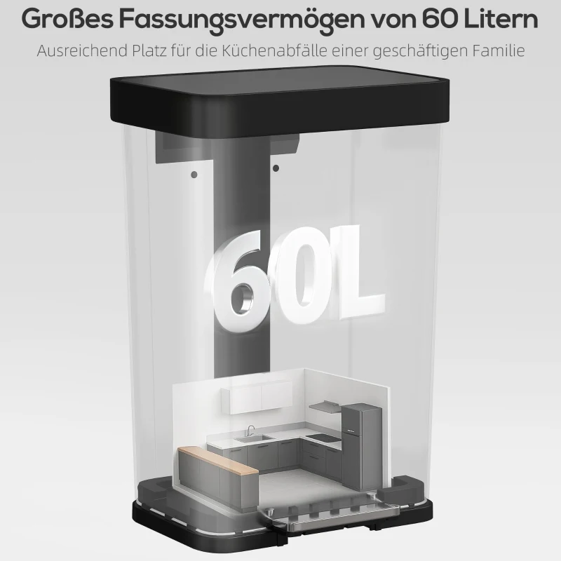 HOMCOM 60 L Mülleimer mit Fußpedal, Edelstahl-Abfalleimer mit sanft schließendem Deckel, Silberfarben