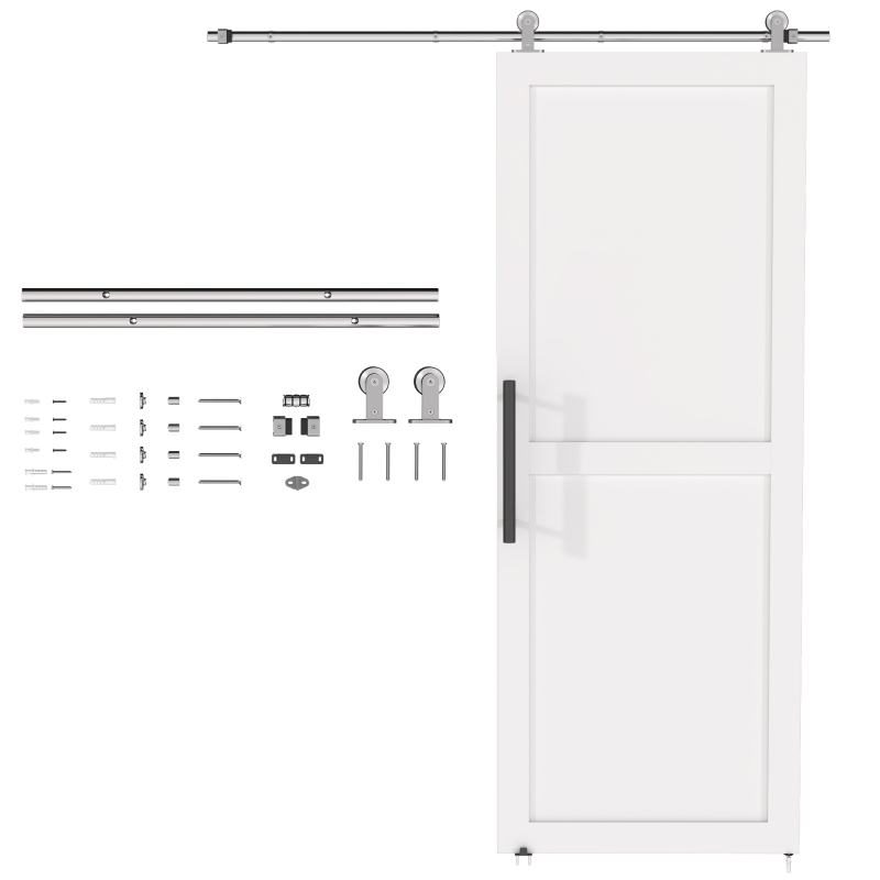 HOMCOM 152CM Quincaillerie porte coulissante de grange, rail porte coulissante de 76 cm de large, épaisseur 30 mm, argenté