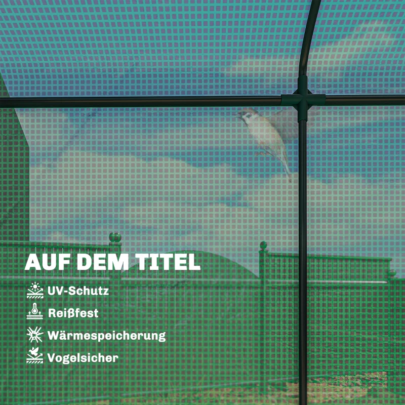 Outsunny Tuinkas met gaasramen en oprolbare deur, foliekas met staalframe 200 x 75 x 188 cm Groen