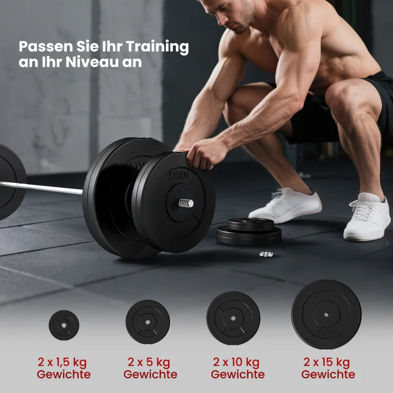 HOMCOM Hanteln Set 70kg Hantelset aus Stahl Kurzhanteln mit Verbindungsrohr Rutschfester Griff für Zuhause