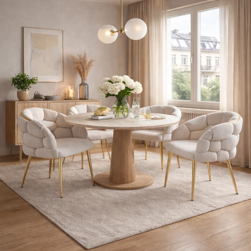 Esszimmerstühle, Luxus-Stuhl mit Goldglanz, edel-samtbezug, verstellbare Vorderbeinstützen, 70x47x80 cm, Beige(m-3)