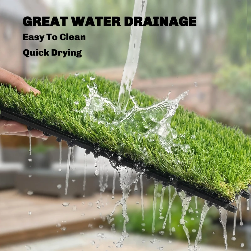 Outsunny 22-delige Set Kunstgras Tegels 30x30 cm Grasmatten met Drainagesysteem, 2m² Kunstgrasmat Kunststof Grasmat