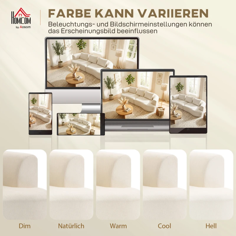 HOMCOM 3-zitsbank, 260 cm chenille sofa met brede zitvlakken, pocketveren, hoogwaardig schuim, 3 kussens, crème-wit