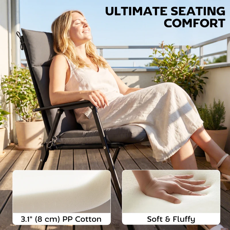 Outsunny 4-delig set zitkussens waterafstotend antislip stoelkussens met banden, indoor en outdoor 111,5 x 53 x 8 cm donkergrijs