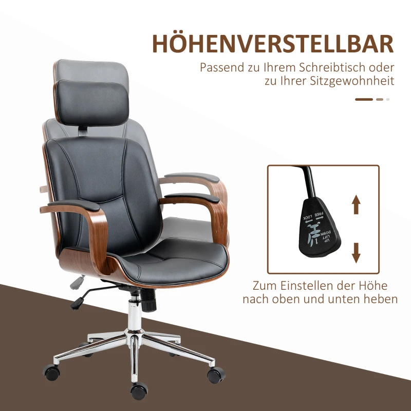 Vinsetto Bürostuhl Ergonomischer Schreibtischstuhl mit Hoher Rückenlehne, Abnehmbarer Kopfstütze für Home-Office Schwarz
