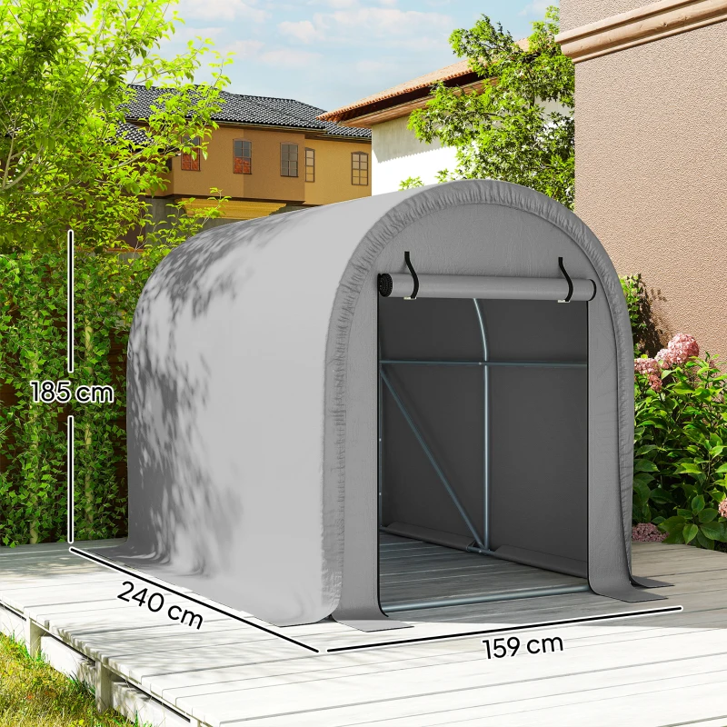 Outsunny Tenda per biciclette impermeabile con porta a cerniera, 244x152 cm, Grigio chiaro