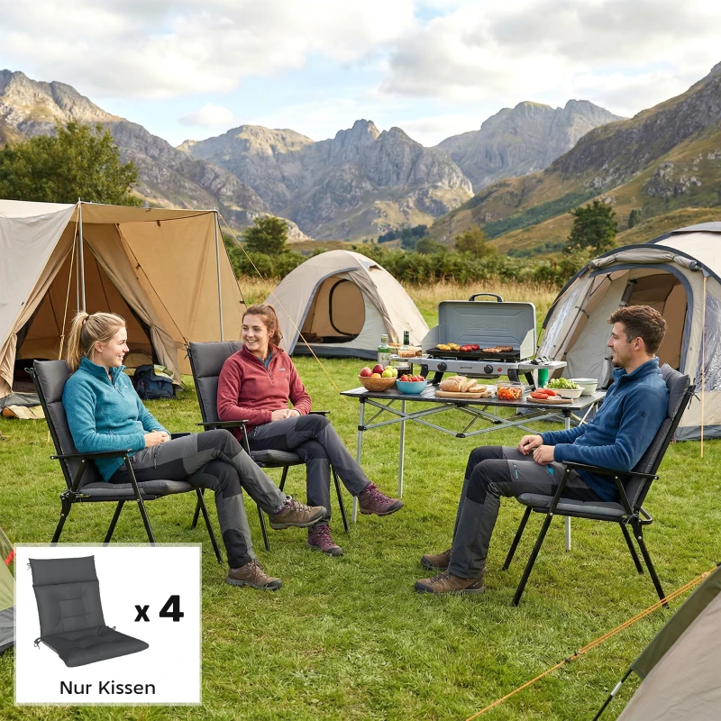 Outsunny 4-delig set zitkussens waterafstotend antislip stoelkussens met banden, indoor en outdoor 111,5 x 53 x 8 cm donkergrijs