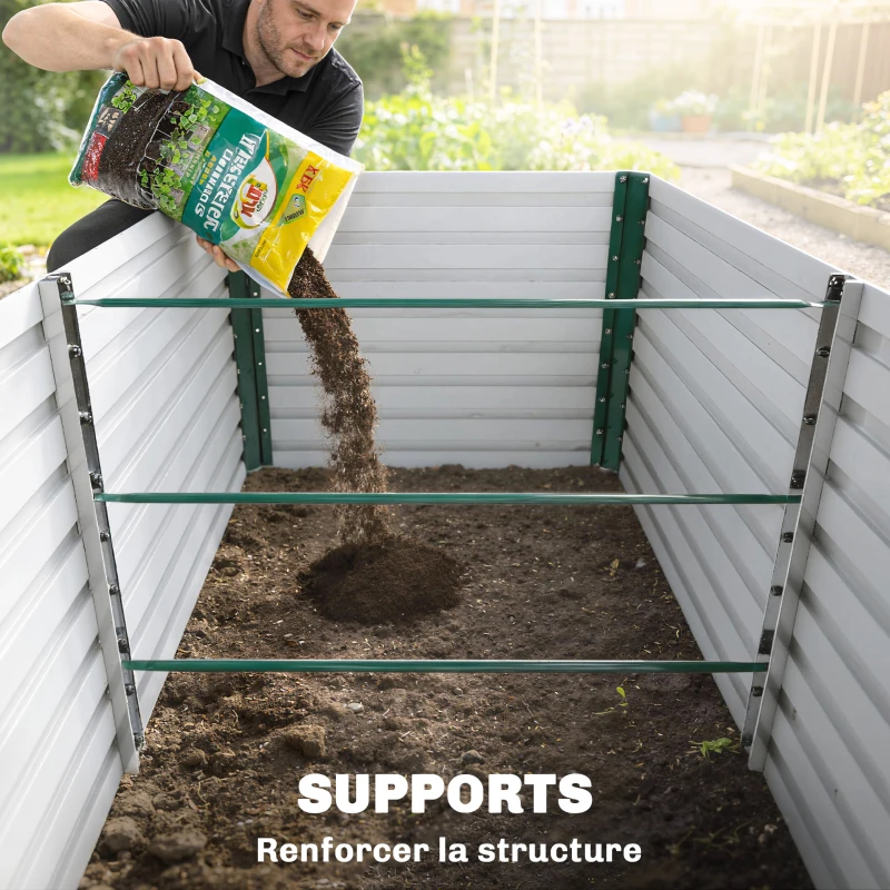 Outsunny Jardinera elevada galvanizada rectangular para exterior - fondo abierto - 160 x 80 x 60 cm, verde