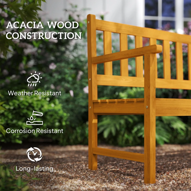 Outsunny 2-osobowa Ławka Ogrodowa z Drewna, Odporna na Warunki Atmosferyczne z Oparciem i Podłokietnikami, Obciążenie 320kg, 149x56,5x89cm, Teak