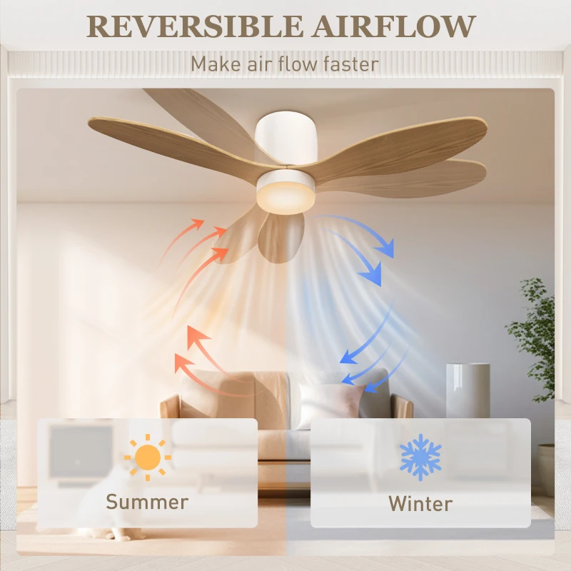 Wentylator sufitowy HOMCOM z oświetleniem i pilotem, 115 cm, wentylator sufitowy LED z oświetleniem 3-kolorowym, 3 łopatki, 6 prędkości, timer, regulowana jasność, cichy