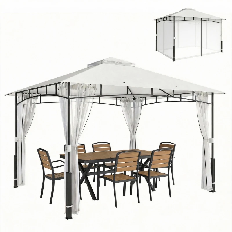 Outsunny Gazebo, 3x3,6 m waterafstotend stabiele tuingazebo met gaaspanelen, dubbel dak, voor tuin, terras, zwart