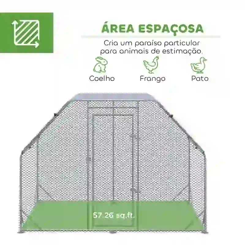 PawHut Galinheiro para Exterior Grande de Aço Galvanizado 280x190x195 cm Gaiola para Galinhas com Cobertura de Tecido Oxford Prata