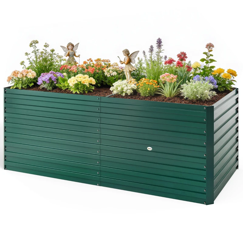 Outsunny Jardinieră ridicată galvanizată dreptunghiulară pentru exterior - fund deschis - 160 x 80 x 60 cm, verde