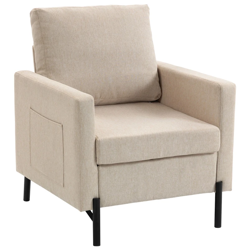 HOMCOM Sillón de salón, sillón 1 plaza acolchado con reposabrazos, asiento amplio y patas de acero, 73 x 77 x 87 cm, beige