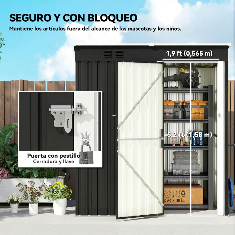 Outsunny Cobertizo de Jardín Exterior 1,37 m² 163x90x179 cm con Puerta con Pestillo y Ranuras de Ventilación Gris Oscuro