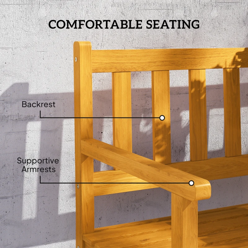 Outsunny 2-osobowa Ławka Ogrodowa z Drewna, Odporna na Warunki Atmosferyczne z Oparciem i Podłokietnikami, Obciążenie 320kg, 149x56,5x89cm, Teak