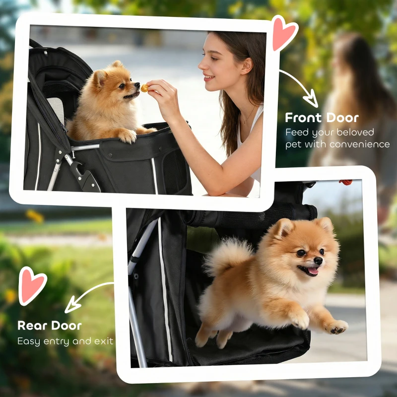 PawHut Hondenwagen Opvouwbaar Hondenbuggy met Opbergmand, Kussen, Netvenster en Bekerhouder voor Kleine Honden tot 10kg, Zwart