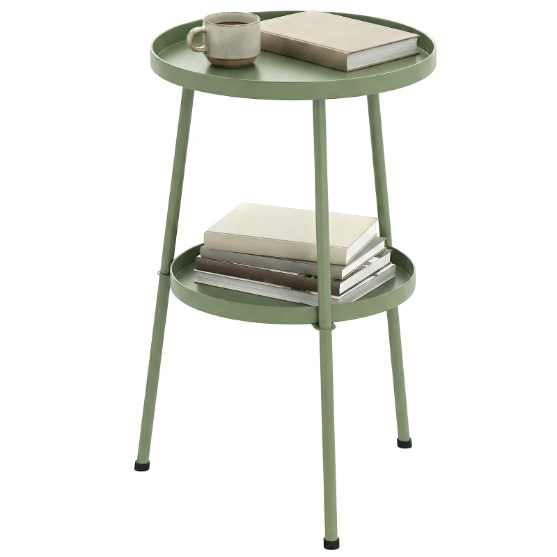 Outsunny Patio Side Table, 2-Tier Round Coffee End Table for Garden Balcony Living Room Bedroom, Light Green