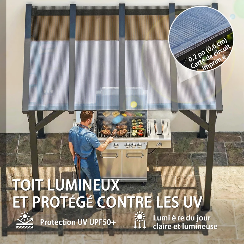 Outsunny Abri pour Barbecue, Tonnelle de Jardin 244 x 150 x 244 cm avec Toit en Polycarbonate et Cadre en Aluminium, gris foncé