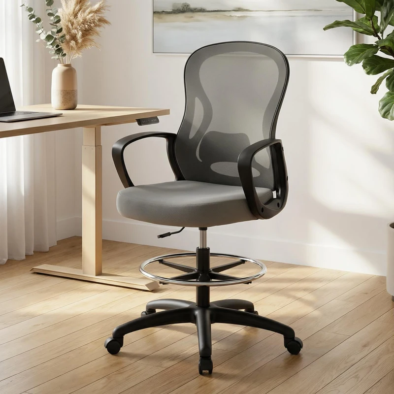 Vinsetto Cadeira de Escritório Ergonômica Cadeira de Escritório com Apoio para os Pés e Apoios de Braço em Malha 59x65x123 cm Cinza