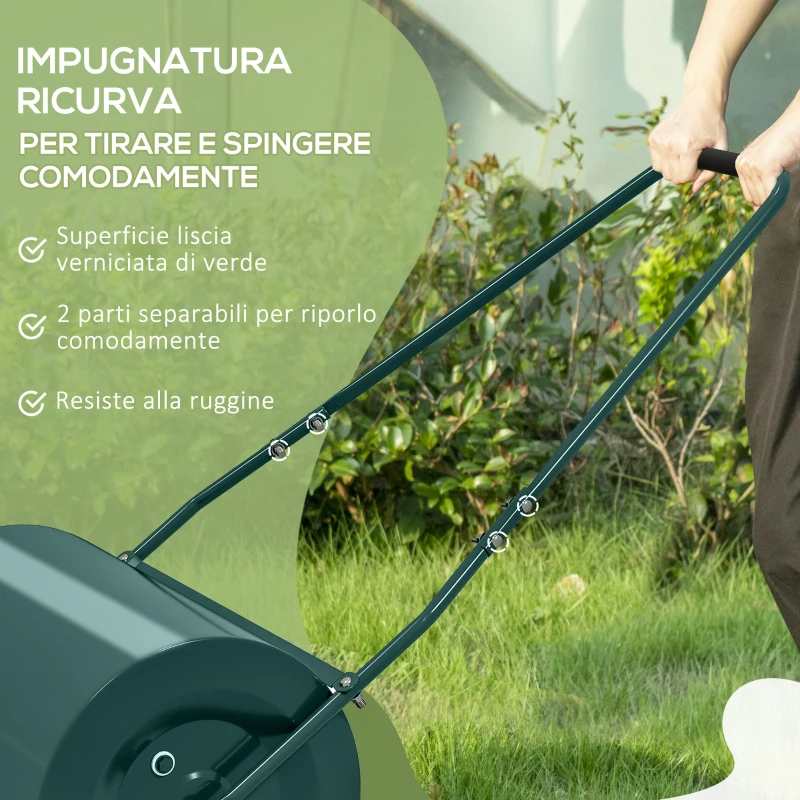 Outsunny Rullo per Prato da 63L di Capacità con Lama Raschiante, in Metallo, 123x58x40 cm, Verde Scuro