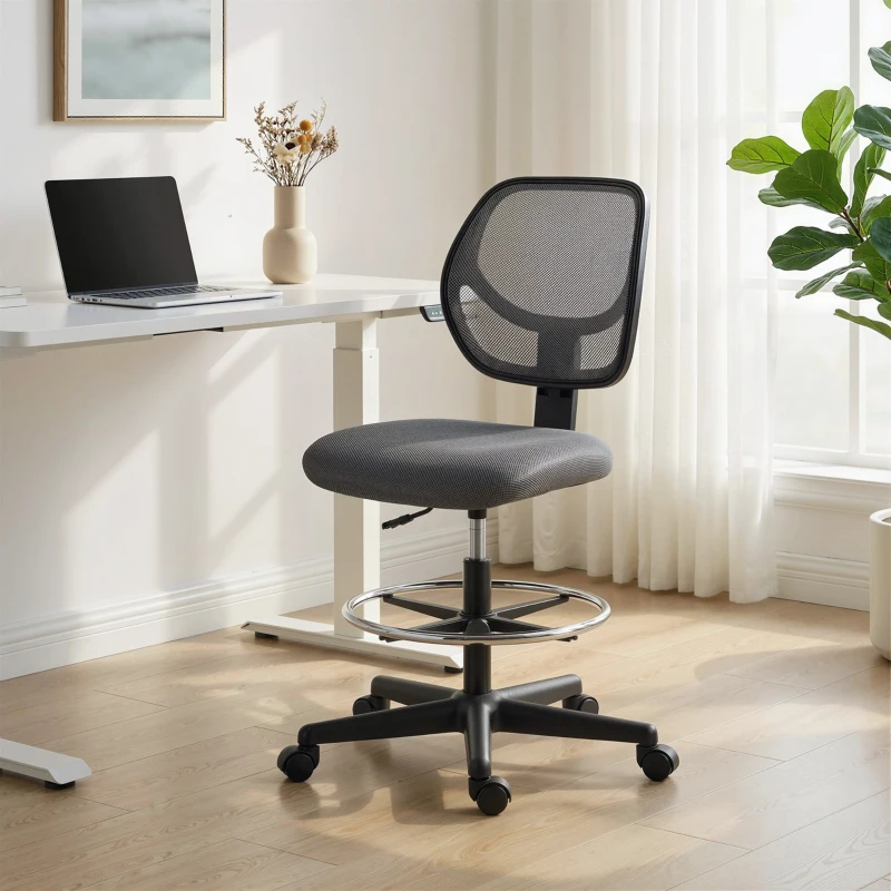Vinsetto Cadeira de Escritório Ergonômica Poltrona com Apoio para Os Pés Cadeira de Desenho em Malha Altura Ajustável Cinza Escuro