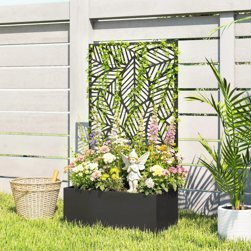 Outsunny Metal Raised Bed with Trellis for Climbing Plants, Freestanding or Wall-Mount