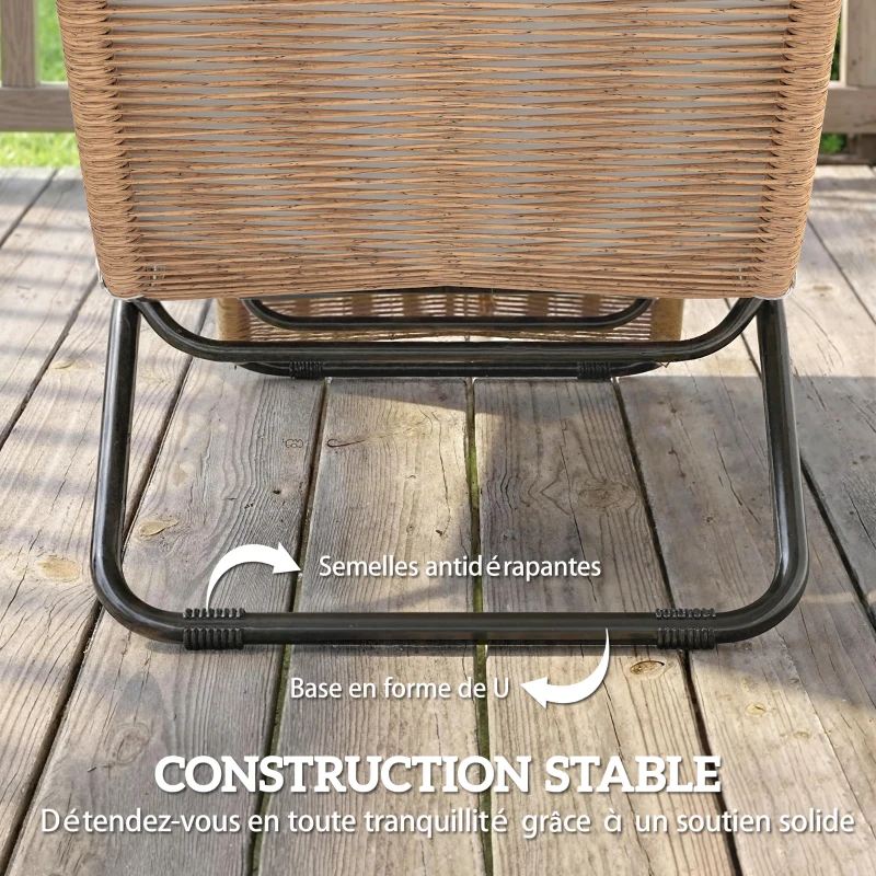 Outsunny Bain de soleil en résine tressée transat de jardin design en S courbe naturelle structure robuste acier coussin crème