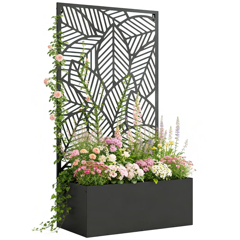 Outsunny Metal Raised Bed with Trellis for Climbing Plants, Freestanding or Wall-Mount