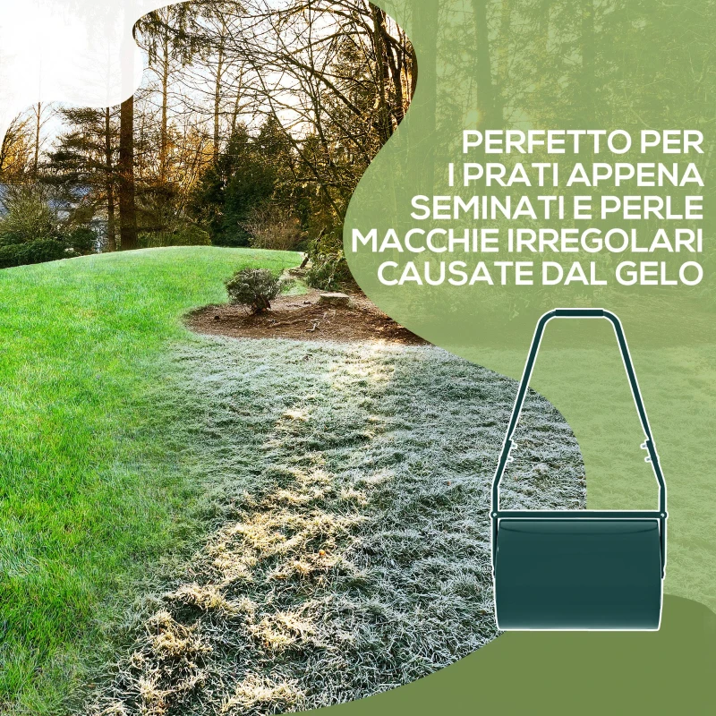 Outsunny Rullo per Prato da 63L di Capacità con Lama Raschiante, in Metallo, 123x58x40 cm, Verde Scuro
