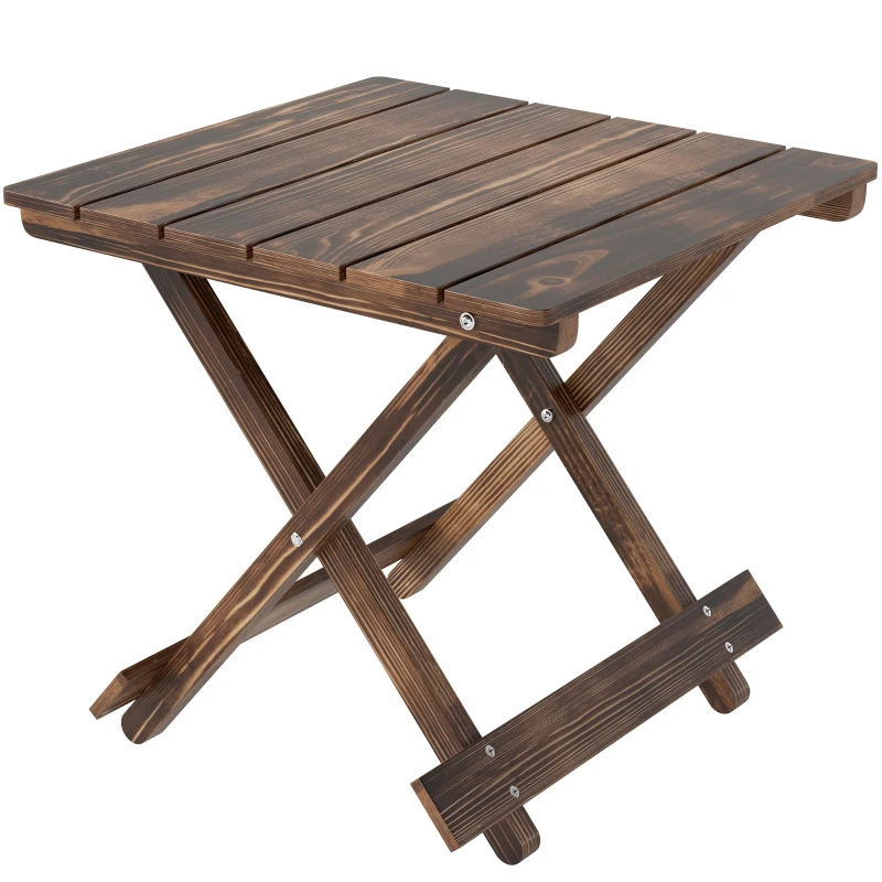 Outsunny Fir Wood Folding Coffee Table, Lightweight Small Garden Table with Slatted Top, Portable Folding Side Table for Balcony