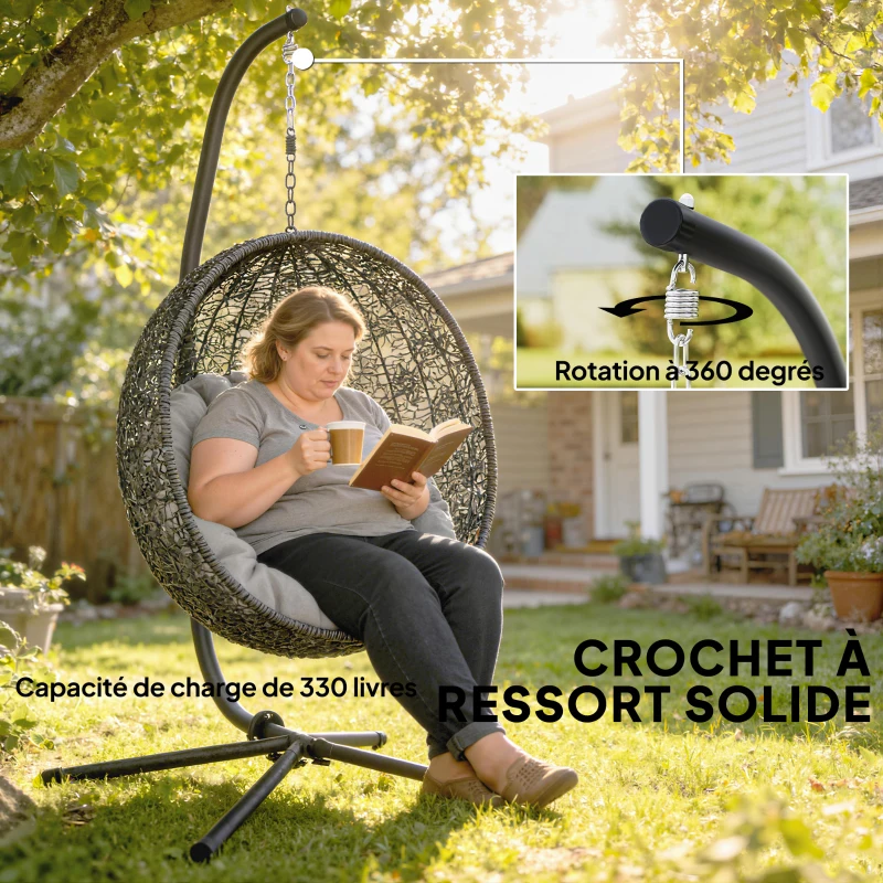 Outsunny Support de Fauteuil Suspendu, Support Chaise Suspendue, Cadre en C, Charge Max. 150 kg, 128 x 105 x 205 cm, Noir