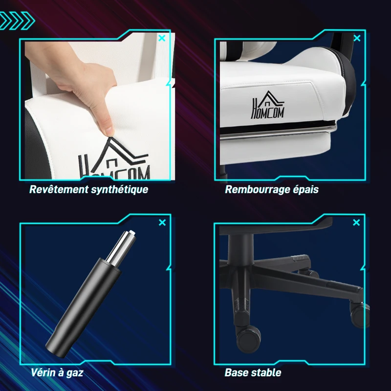 HOMCOM Scaun gaming ergonomic cu urechi de pisică, fotoliu gamer cu spătar înclinabil, 65 x 62 x 124 cm, alb