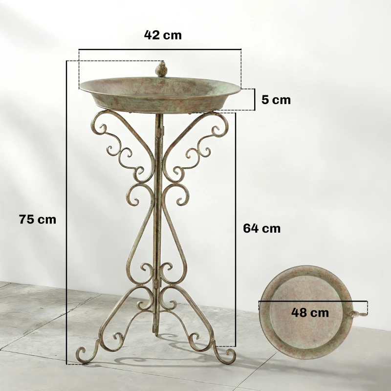 Outsunny Baño para pájaros con estatua de pájaro y base decorativa, cuenco y pedestal estilo vintage para jardín, Verde