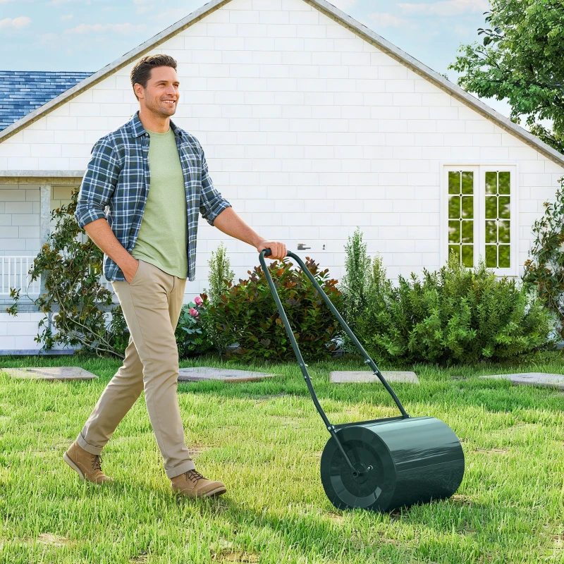 Outsunny Rullo per Prato da 63L di Capacità con Lama Raschiante, in Metallo, 123x58x40 cm, Verde Scuro