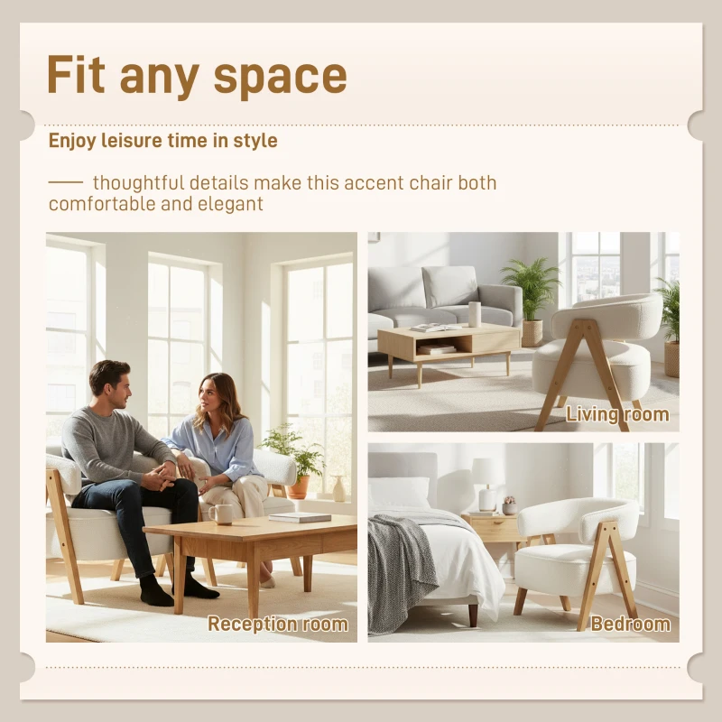 HOMCOM Modern Tub Chair, Sherpa Fleece Accent Chair, Upholstered Armchair with Solid Wood Legs and Steel Frame for Living Room Bedroom, White