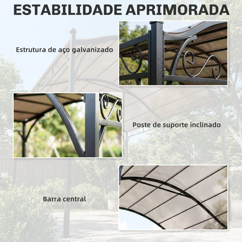 Outsunny Pérgola de Jardim 3x3 m com Toldo UV30+ Estrutura de Metal Galvanizado Telhado Arqueado Pérgola para Exterior Creme
