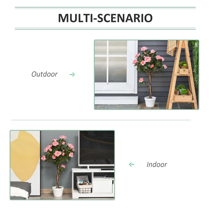 Outsunny Artificial Plants Pink Rose Floral in Pot, Fake Plants for Home Indoor Decor, 90cm