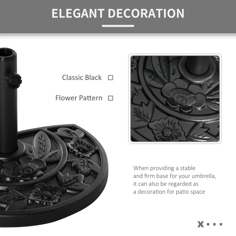Outsunny Stojak na parasol, półokrągły, 9 kg, wzór kwiatowy, HDPE/cement, na maszty Ø35/38/48 mm