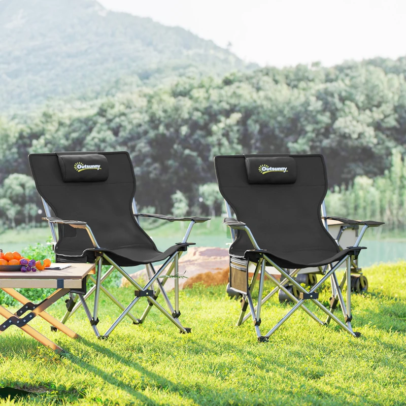 Fotel campingowy składany 2 szt., z podnóżkiem, lekki