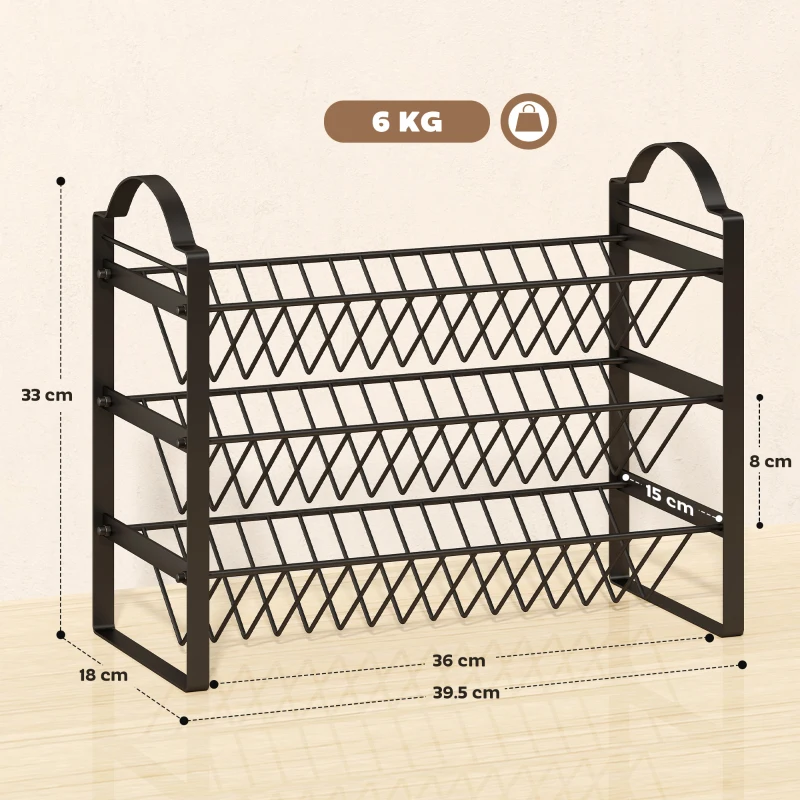 HOMCOM Portaspezie da Cucina a 3 Livelli, Organizer Salvaspazio con Ripiani Inclinati in Metallo, Nero