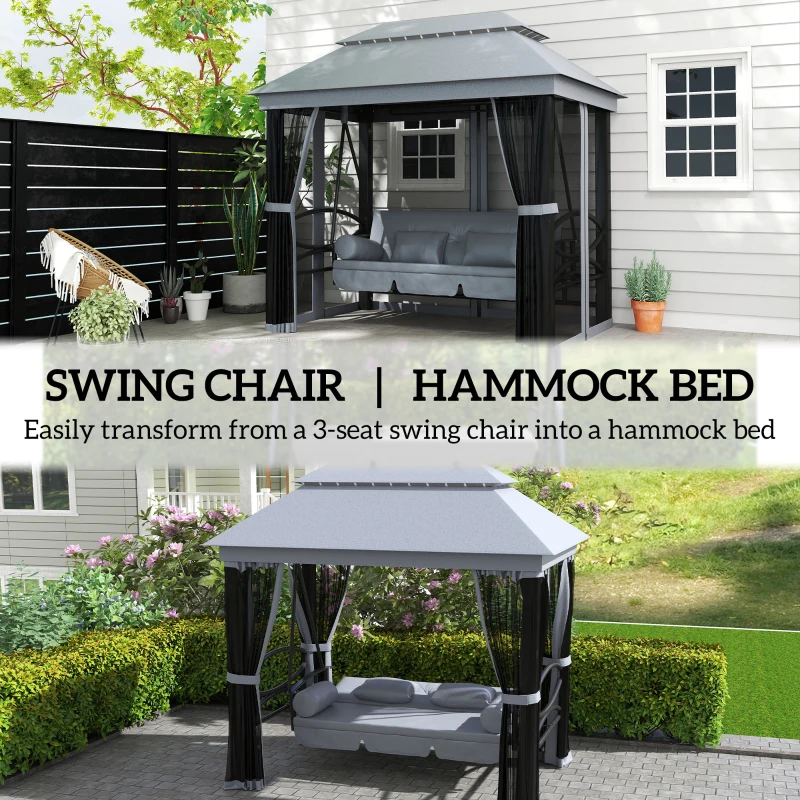 Outsunny 3 Seater Swing Chair Hammock Gazebo Lounger Cushioned Seat Waterproof Grey